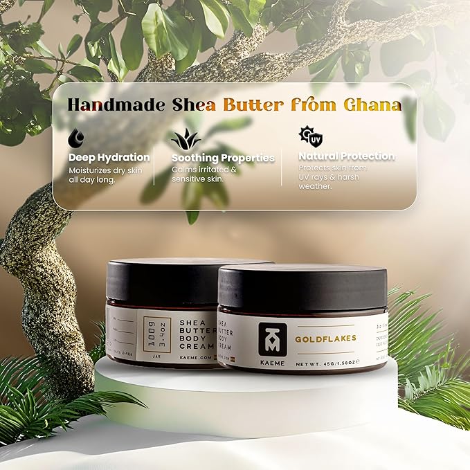 Kaeme.com Goldflakes Shea Body Butter Moisturizer For Women and Men,Made With Raw Organic Pure Unrefined Shea With Natural Coconut Oil For Deep Hydration,Soften,Nourish Skin,Hair Scalp(3.4oz/100g jar)