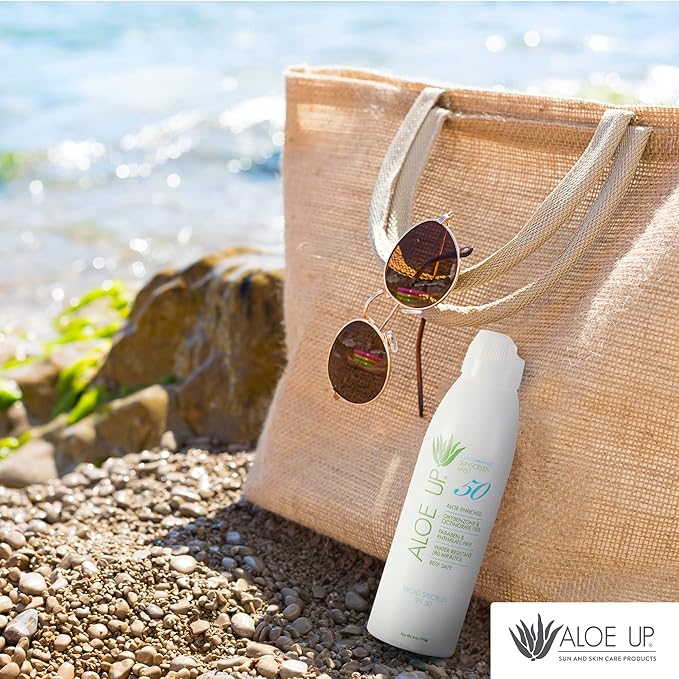 Aloe Up White Collection SPF 50 Sunscreen Spray Mist for Face & Body with Aloe Vera Gel, Water Resistant up to 80 Minutes, Reef Friendly, Non Greasy, Fast Absorbing, Coco Mango 5.5 oz