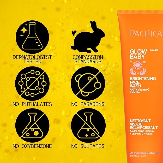 Pacifica Face Wash Duo – Glow Baby Vitamin C Brightening Cleanser + Sea Foam Gentle Cleanser, Daily Exfoliating Face Wash Set for All Skin Types, Sulfate-Free, Vegan