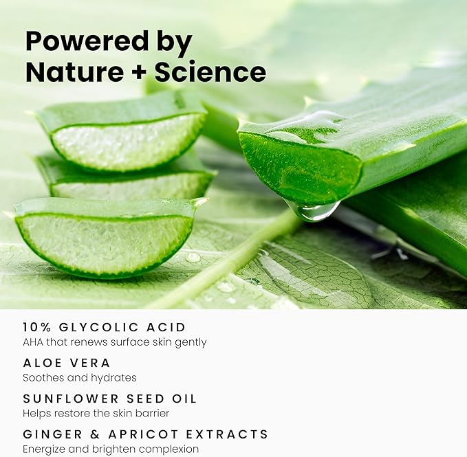 Simplified Skin Glycolic Acid Face Wash for Exfoliating & Anti-Aging - 10% AHA Cleanser to Remove Build Up & Even Tone on Face, Armpits & Body – With Aloe Vera & Sunflower Oil, 6 Fl Oz