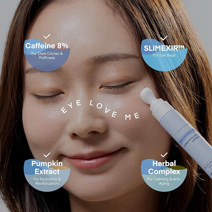 TEREZ & HONOR 8% Caffeine Eye Cream with SLIMEXIR™ & Korean Herbal Blend – Dermatologist Tested Formula for Dark Circles, Puffiness, Eye Bags & Wrinkles with Gua Sha Applicator, 0.67 fl oz