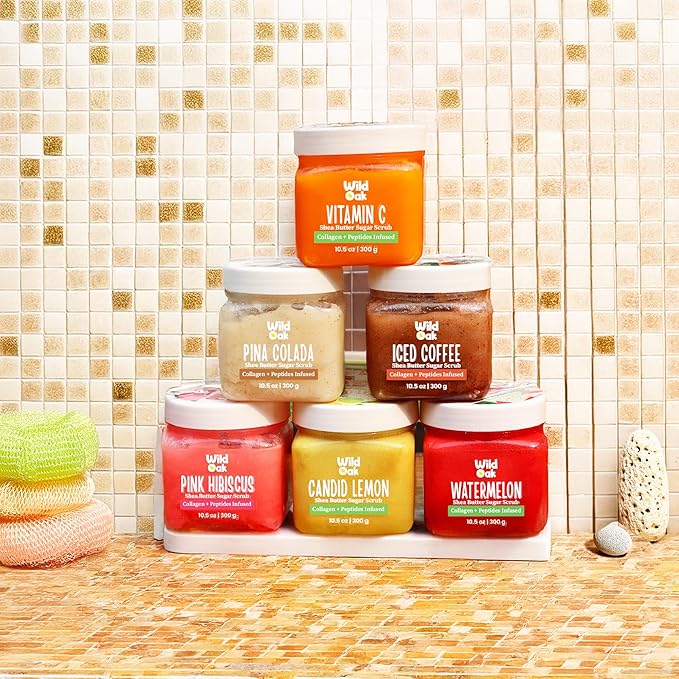 WildOak Iced Coffee Shea Butter Sugar Body Scrub | With Collagen & Peptides | Tan Removal | Lightens Dark Area - Neck & Elbows | Smoothen Bumpy Legs & Hands | Hydrating & Exfoliating Scrub | 10.58 oz