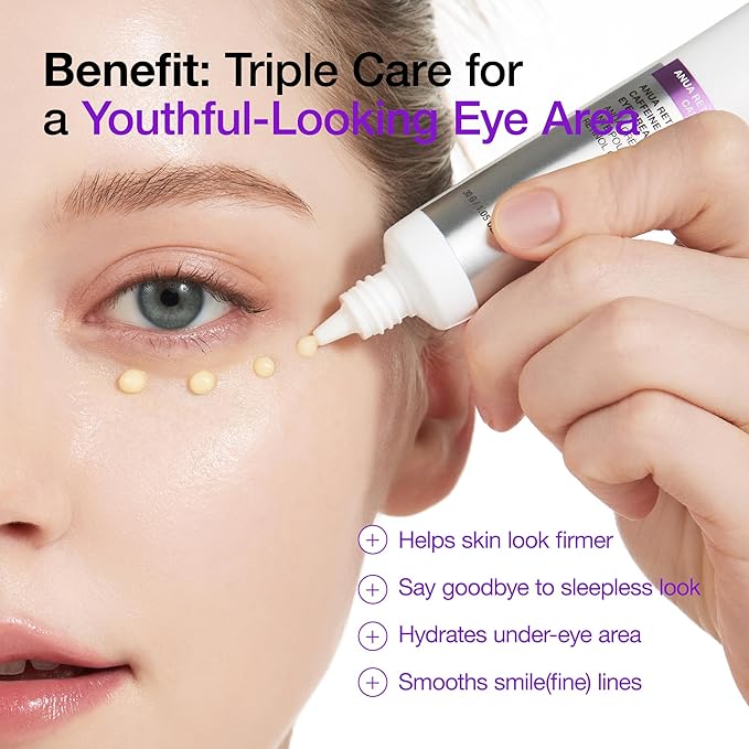Anua Retinol 0.1 Caffeine Revitalizing Eye Cream, Lightweight Formula for Dark Circles & Puffiness, Hydrating for Sensitive Skin, Korean Skincare,1.05 fl oz