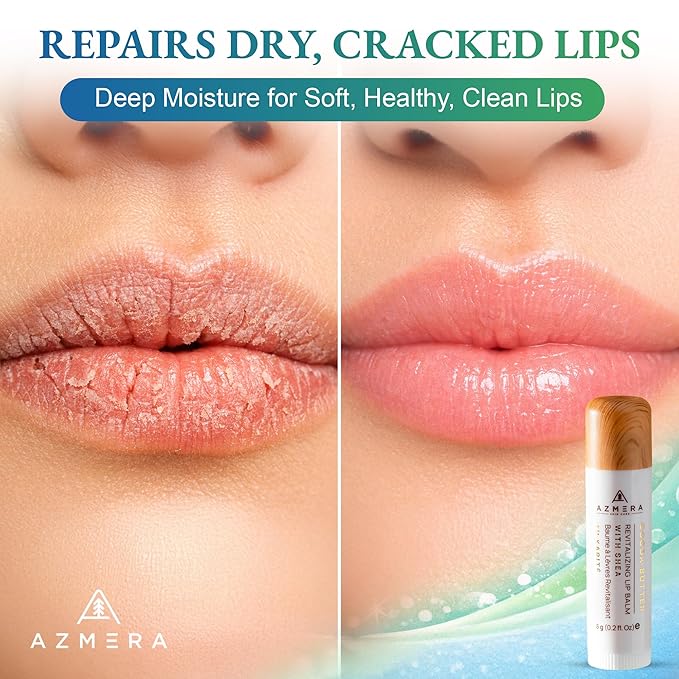 Azmera Cocoa Butter Lip Balm - Organic Shea Butter from Ghana Chapstick for Dry Chapped Lips - Double Butter Lip Moisturizer - Made in USA - 6g Stick