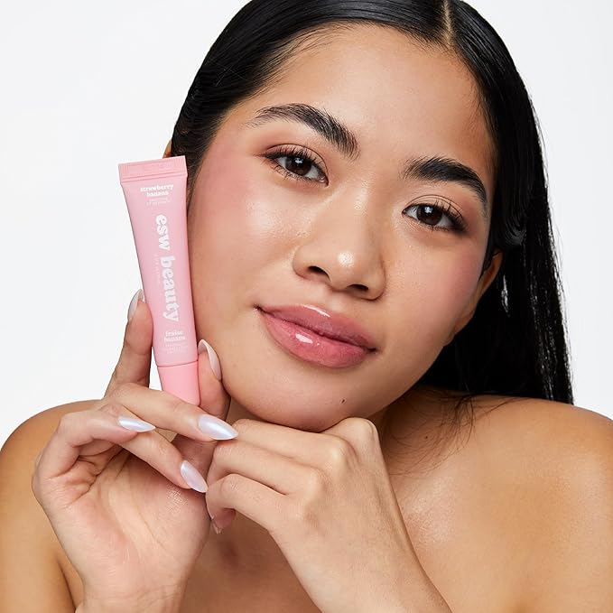 ESW Beauty Strawberry Banana Smoothie Lip Treatment - Soft Pink Nude Tint with Shea Butter, Hyaluronic Acid, Strawberry & Banana for Intense Hydration & Dryness Prevention