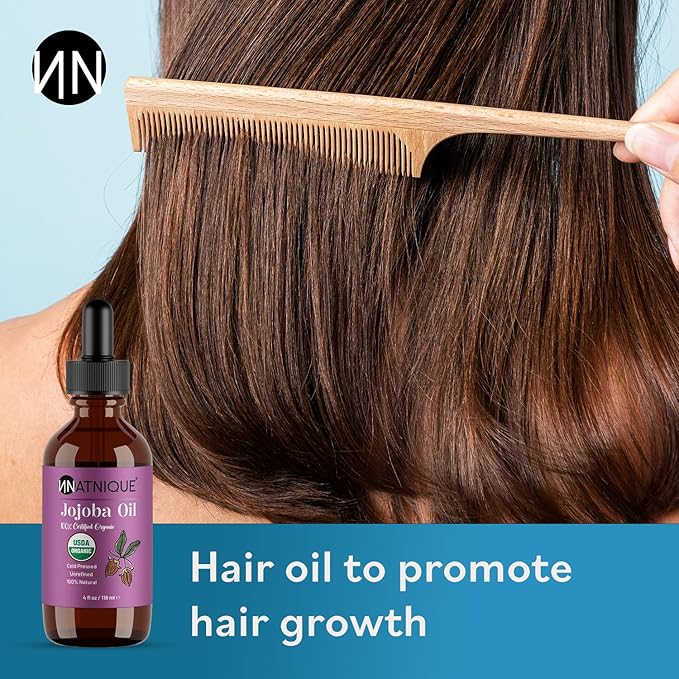 Natnique Organic Jojoba Oil – USDA Certified, Cold Pressed, Unrefined & Hexane-Free – Pure Moisturizer for Hair, Face, Skin, Beard, Scalp, Nails & Cuticles – Natural Care (4 Oz)
