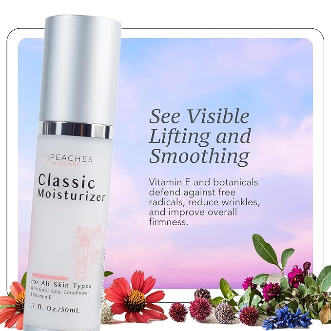 Peaches Skincare Hydrating Vegan Moisturizer with Vitamin E, Gotu Kola, and Pineapple – Age-Defying Daily Face Cream for Dry Skin and All Skin Types – Classic Moisturizer 1.7 oz