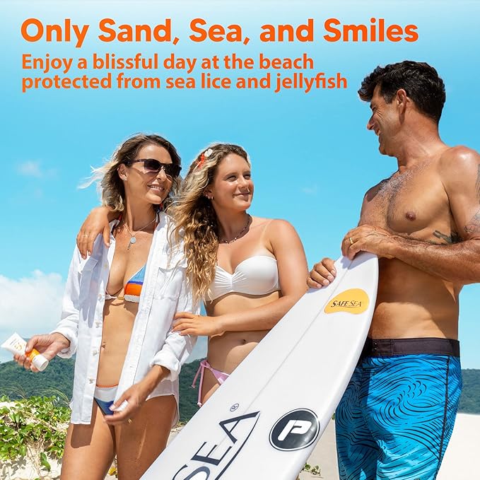 Safe Sea Jellyfish Sting-Blocking Sunscreen, SPF 50+ Lotion 4oz, Waterproof, Biodegradable, Coral Reef-Safe – Body and Face Sunscreen, Anti-Jellyfish and Sea-Lice sting protection. 4 FL Oz (Pack of 3)