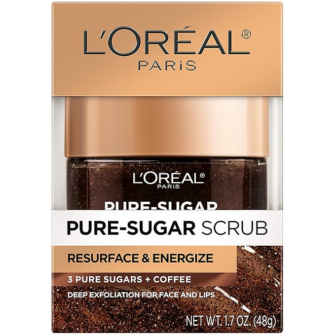 L'oreal Paris Skin Care Pure Sugar Face Scrub With Kona Coffee To Instantly Resurface & Energize for Soft Glowing Skin, 1.7 Ounce
