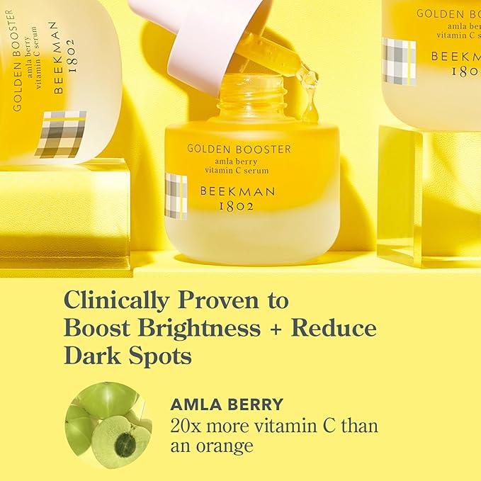 Beekman 1802 Golden Booster Amla Berry Face Serum – Plant-Based Vitamin C Alternative – Brightening & Tone-Evening Serum – Helps Reduce the Look of Dark Spots – Sensitive Skin Safe – 0.5 fl oz