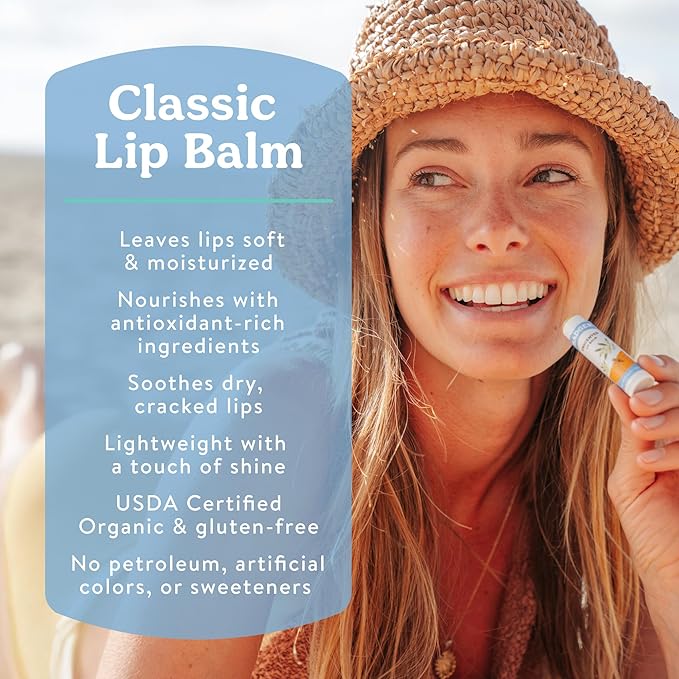Badger Classic Organic Lip Balm Set - Yellow Box, Light Silky Long Lasting Lip Moisturizer Gift Set, All Natural Lip Balm Variety Pack Lip Set (Tangerine, Lavender Orange, Vanilla, Grapefruit), 4 pack