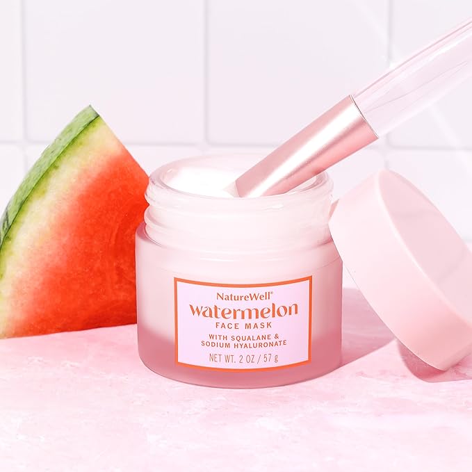 NATURE WELL Watermelon Face Mask, Enriched with Hydrating Watermelon Fruit Water & Plant-Derived Squalane, Promotes A Radiant & Moisturized Complexion, 2 Oz Each (Pack of 2)