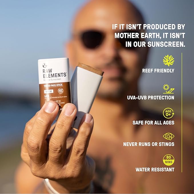Raw Element Ultra-Moisturizing Face Tint Sunscreen, SPF 30+, Non Toxic Mineral Face Cream, Non Nano Zinc Oxide, Reef Friendly, Safe for All Ages, 0.5 oz, Bronze, Stick Pack of 1