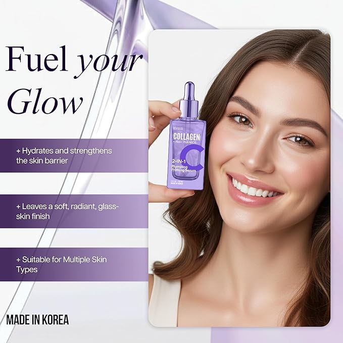 Collagen & Niacinamide 2-in-1 Serum – Hydrating & Firming, Skin-Revitalizing Formula for a Radiant Glow – Korean Face Serum for All Skin Types – Dermatologist-Tested, Cruelty-Free – 2 Fl. Oz