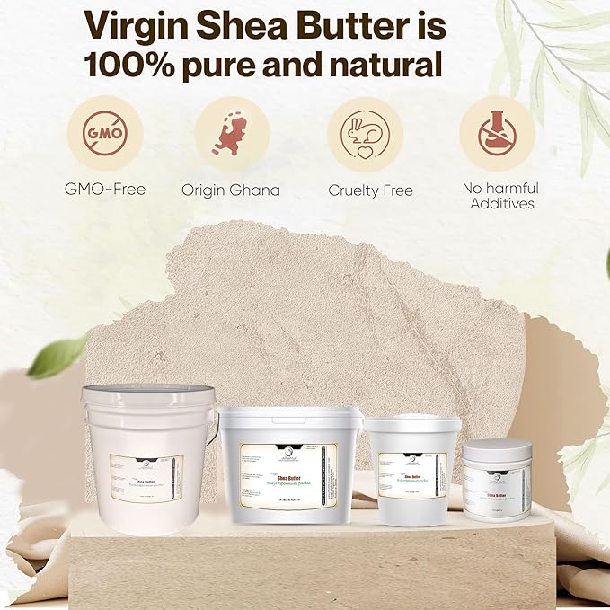 Virgin Shea Butter Raw Unrefined 16 oz – 100% Pure & Natural, Cold Pressed from Ghana, Creamy Texture with Natural Nut Aroma, for Skin, Hair Care, DIY Skincare & Beauty Recipes Net wt: 0.45kg / 1lbs