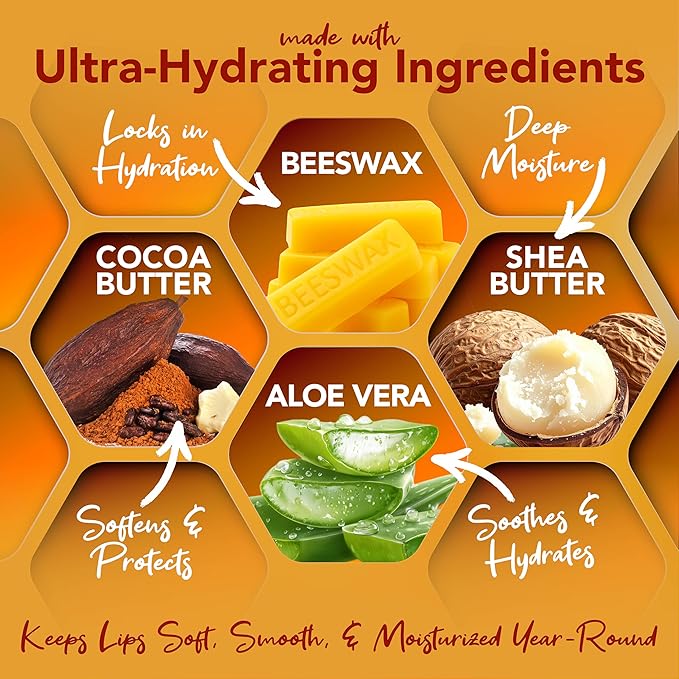 Nature's Bees Cocoa Butter Lip Balm, Lip Care for Dry Lips, Coconut Oil, Beeswax, Vitamin E, Aloe, & Shea Butter, 0.15 oz Each, 4 Flavors, Citrus, Coconut, Cherry, & Mint, 24 Pack - Packaging May Vary
