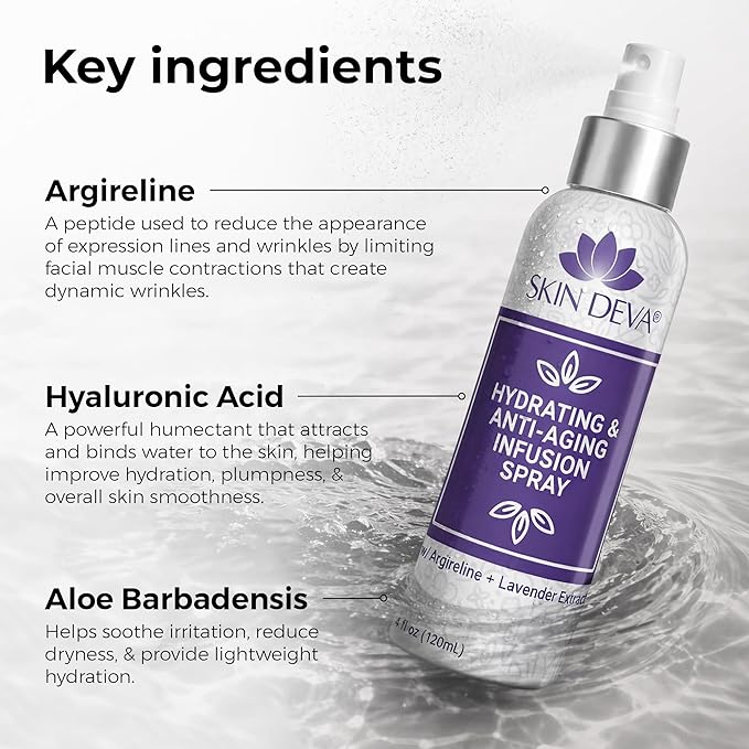 SKIN DEVA Hyaluronic Acid & Argireline Facial Spray – Hydrating Face Mist with Lavender Extract – Helps Improve the Appearance of Fine Lines – Lightweight Moisture Boost for All Skin Types (Lavender)