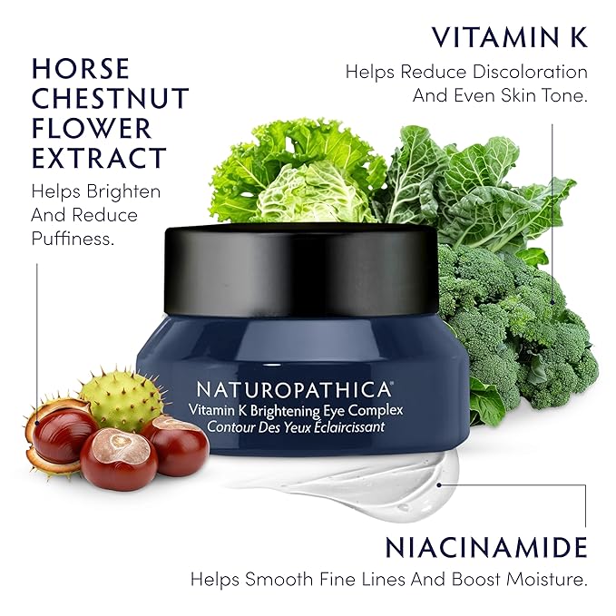 Naturopathica Vitamin K Brightening Eye Complex, Daily Eye Cream for Dark Circles and Puffy Eyes, Under Eye Cream to Help Firm and Revitalize Tired Eyes, 0.5 fl oz