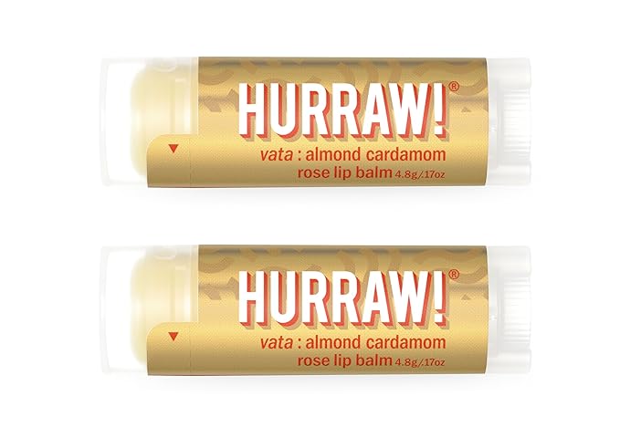 Hurraw! Almond, Cardamom, Rose (Vata) Lip Balm, 2 Pack: Organic, Certified Vegan, Cruelty and Gluten Free. Non-GMO, 100% Natural Ingredients. Bee, Shea, Soy and Palm Free. Made in USA