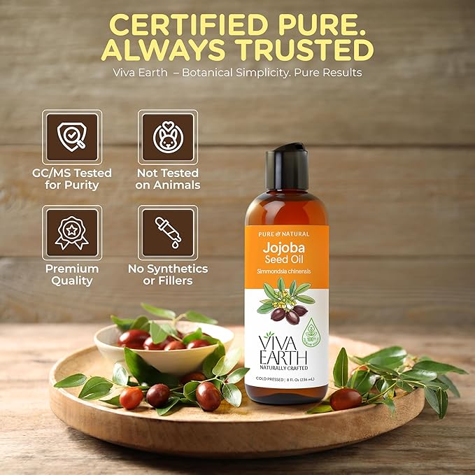 Jojoba Oil – 100% Pure and Natural Cold Pressed Jojoba Oil for Hair Growth, Skin, Beard, Body, Cuticles, and DIY Carrier Blends – Lightweight, Fast-Absorbing Cosmetic Oil, 8 oz