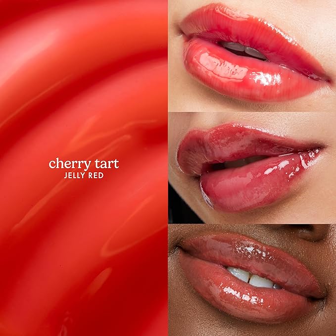 ESW Beauty Cherry Tart Smoothie Lip Treatment - Jelly Red Tint with Shea Butter, Peptides, Cherry Extract for Advanced Smoothing & Collagen Boost