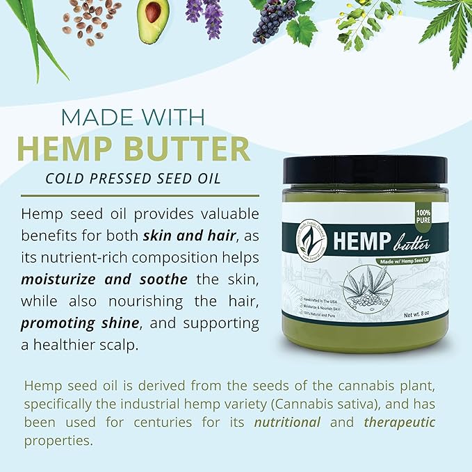 Zatural Hemp Butter Handcrafted, Vegan, 2 Simple Clean Ingredients (2 Pack)