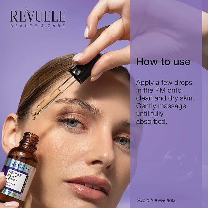 REVUELE Retinol Night Serum, Lightweight Face Serum with Retinol, Hyaluronic Acid & Panthenol 1 fl.oz