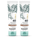 Badger Tinted Sunscreen for Face SPF 40, Lightweight Tinted Mineral Sunscreen w/Sheer Tint Warm Finish for Light or Dark Skin, No White Cast, 80% Organic, Water Resistant, Unscented, 1.7 floz, 2 Pack