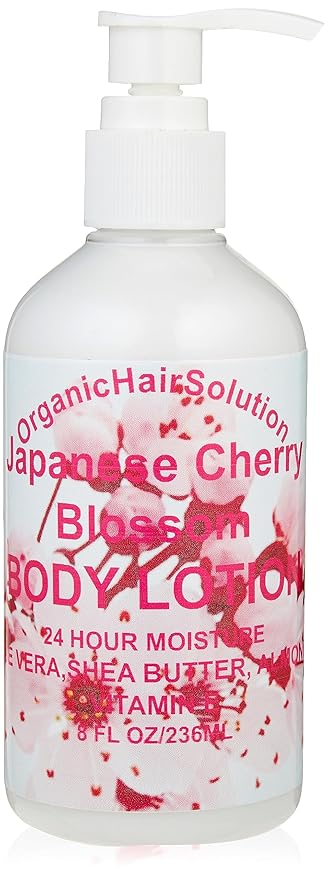Organic Hair Solution-Body Lotion-with Soothing Aloe Vera and Vitamin E- Dry Skin, Non-Greasy-Shea Butter, Almond oil- For both Males & Females- Natural Fragrance-Vegan (Japanese Cherry Blossom)