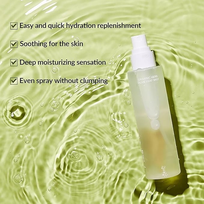 Whamisa Organic Herb Olive Leaf Mist, Facial Mist Spray, Waterless Formula, Fermented Ingredient Formula, Hydration, Portable, Korean Skin Care (100ml)