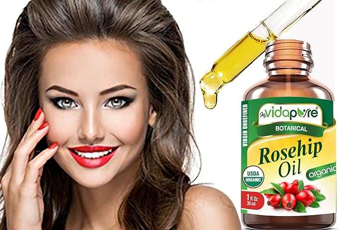 MYVIDAPURE Organic ROSEHIP OIL Certified Organic WILD GROWTH RAW Pure VIRGIN UNREFINED for Face, Body, Hair and Lip Care (1 Fl Oz)
