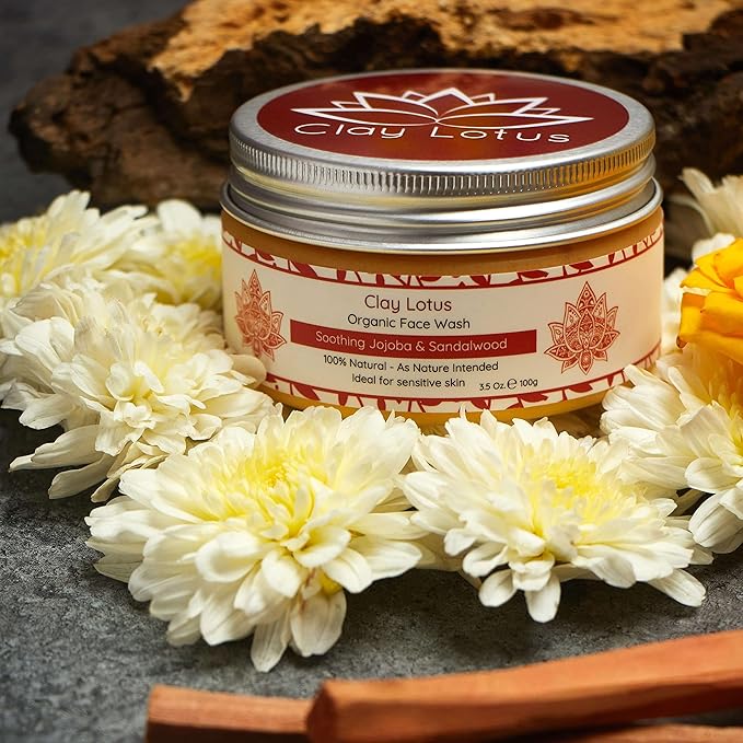 Organic Face Wash - Gentle Cleanser for Sensitive Skin with Jojoba & Sandalwood. 100% Natural, Soothing, Hydrating, and Brightening. Non-Drying, Vegan Formula for Women & Men