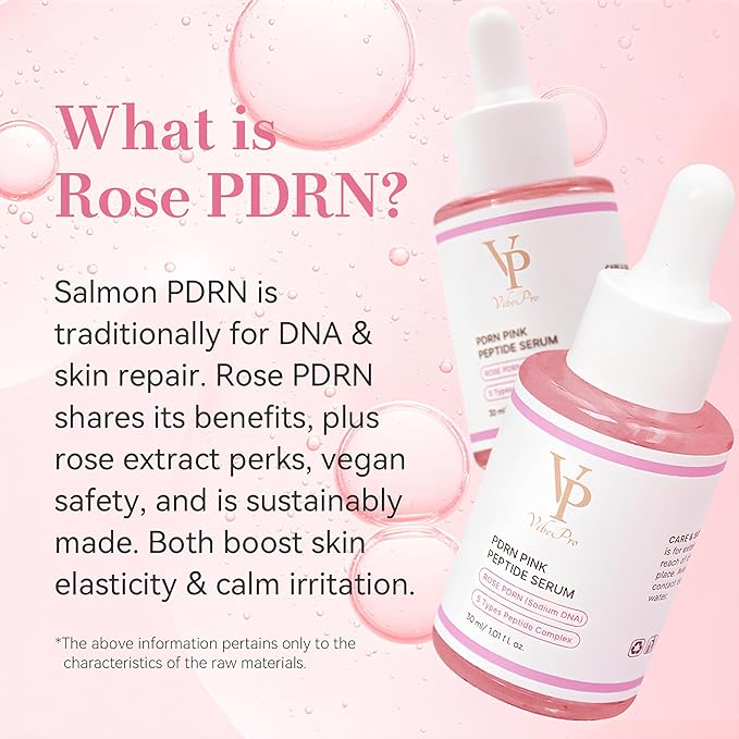 VP VibePro PDRN Pink Peptide Serum, Hydrating Facial Serum with Rose PDRN (Sodium DNA), 5-Type Peptide Complex & Hyaluronic Acid, Brightening & Firm-Looking, Korean Skincare, 30 ml