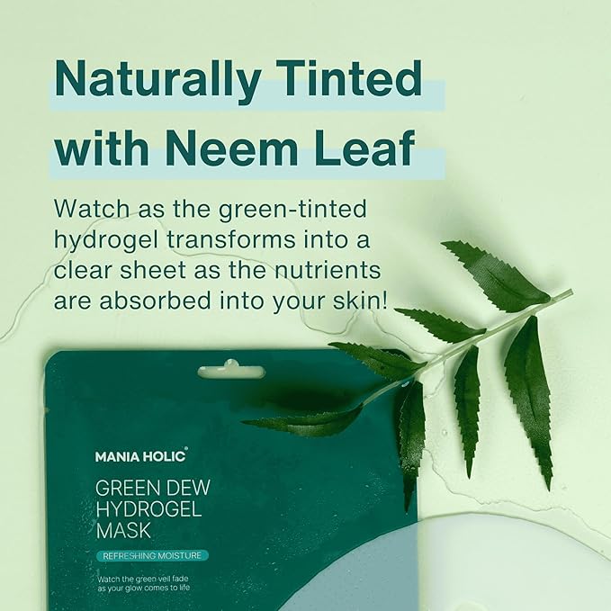 Green Dew Hydrogel Mask | Vegan Face Mask with Neem Leaf and CICA for All Skin Types, Improves Elasticity, Radiance, Hydrating, Korean Skincare, (1 sheet, 1.06 oz)