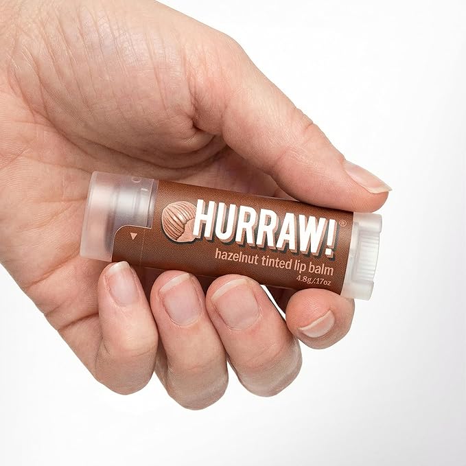 Hurraw! Hazelnut Tinted Lip Balm: (Sheer Brown Tint) Organic, Certified Vegan, Cruelty and Gluten Free. Non-GMO, 100% Natural Ingredients. Bee, Shea, Soy and Palm Free. Made in USA
