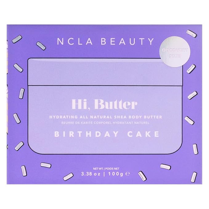 NCLA Beauty Hi Butter All Natural Body Butter - Body Moisturizer with Sunflower Oil and Shea, Cocoa, Mango Extracts - Birthday Cake - 3.4 oz