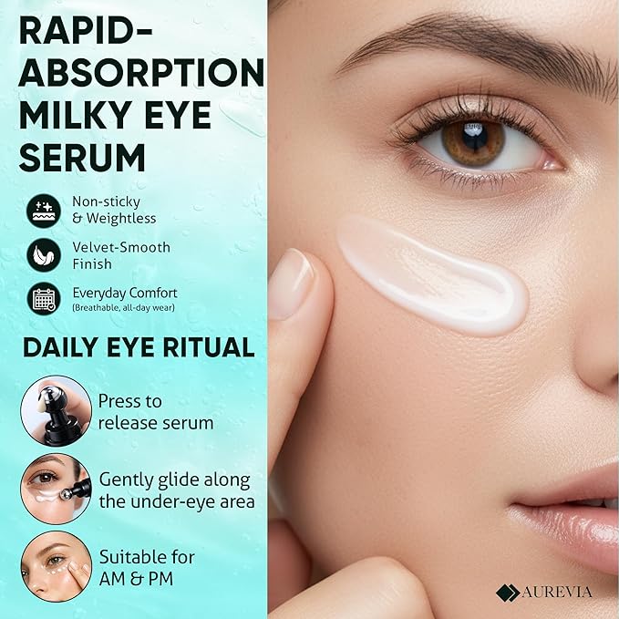 Bakuchiol, Caffeine Under Eye Milky Serum for Dark Circles, Puffiness & Fine Lines with Peptides & Ectoin - Brightening & Hydrating Lightweight Plant-Based Vegan Formula 15ml