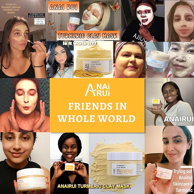 Turmeric Vitamin C Face Mask, Deeep Cleansing Clay Mask for Dull Skin, Skincare Facial Mask for Refining Pores and Controlling Oil, Smooth & Radiant Skin, Face Skincare Gifts, 4.23 OZ