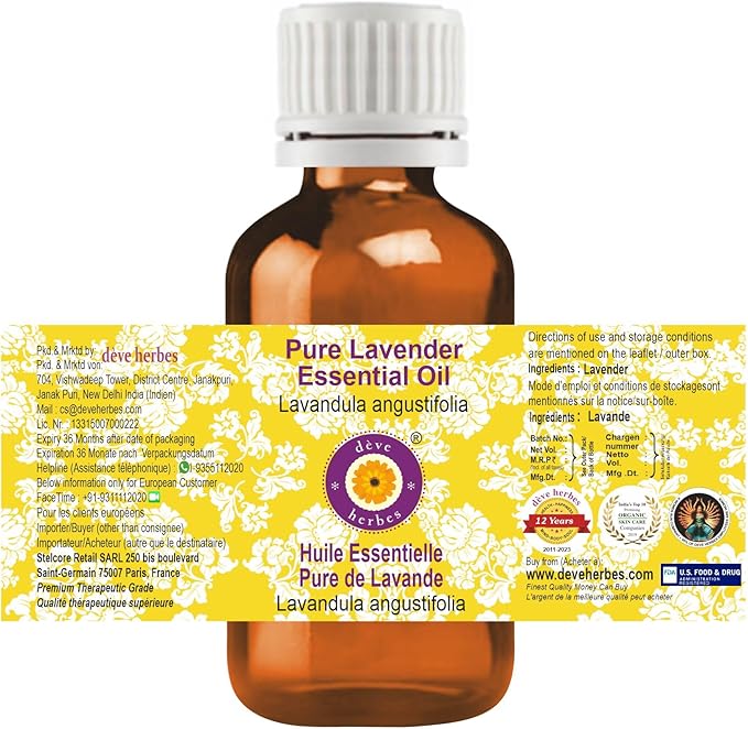 Deve Herbes Pure Lavender Essential Oil (Lavandula angustifolia) (Made in France) Steam Distilled (Pack of Three) 100ml X 3 (10 oz)