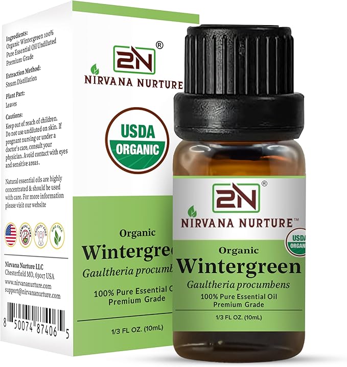 Wintergreen Essential Oil, USDA Certified Organic, 100% Pure Undiluted, Aromatherapy Oil for Diffuser, Hair & Skin Care