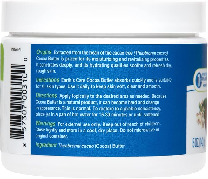 Earth's Care Cocoa Butter - Pure Raw Natural Cocoa Butter for Body, Hair and DIY Projects 5 OZ