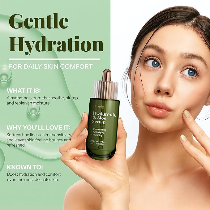Aeris Hyaluronic Acid Serum for Face with Aloe - Ultra Hydrating & Soothing Formula For Dry, Sensitive Skin – Dermatologist Tested, Anti-Aging, Korean Skin Care – Vegan, Clean Beauty – 1.69 Fl Oz