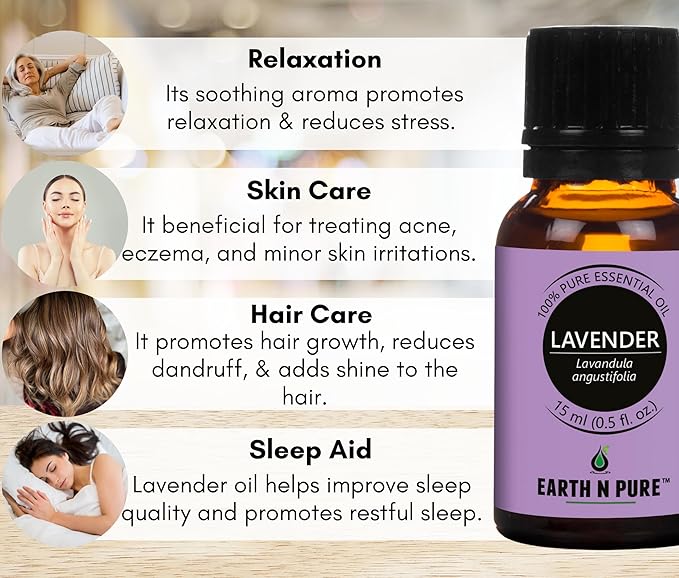Earth N Pure Levander Essential Oil | 100% Natural & Therapeutic Grade | Undiluted | For Aromatherapy & Relaxation | Stress Relief | Soap, Candle Making | Skincare, DIY & Meditation | Pack of 2 | 15ML