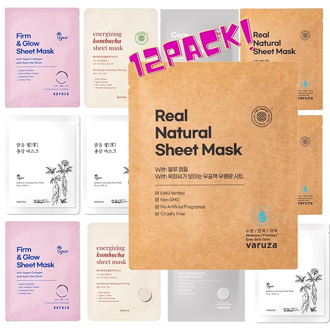 Best Collection – Premium Vegan Korean Sheet Mask Set (12 Sheets) | Firming, Hydration & Glow | Clean Beauty, EWG & Vegan Certified