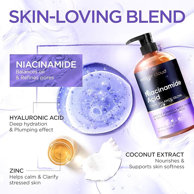 Niacinamide Serum for Face 10% with Zinc 1% Vitamin B3 Anti-Aging, Advanced Skin Care for Even Tone, Texture and Hydrating Cruelty Free 8 Oz