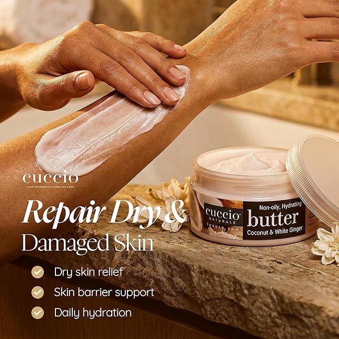 Cuccio Naturale Butter Blends - Ultra-Moisturizing, Renewing, Smoothing Scented Body Cream - Deep Hydration For Dry Skin Repair - Made With Natural Ingredients - Coconut And White Ginger - 8 Oz
