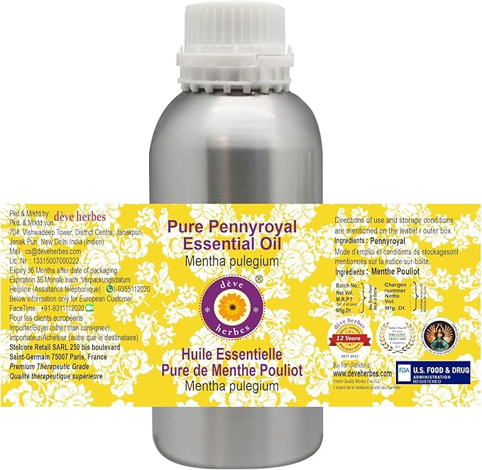 Deve Herbes Pure Pennyroyal Essential Oil (Mentha pulegium) Steam Distilled 630ml (21 oz)