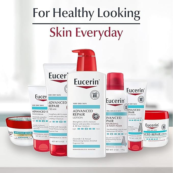 Eucerin Skin Care Set, Advanced Repair Lotion, Unscented Body Lotion for Dry Skin, 16.9 Fl Oz Eczema Relief Body Cream, Eczema Cream with Colloidal Oatmeal (Skin Protectant), 8 Oz