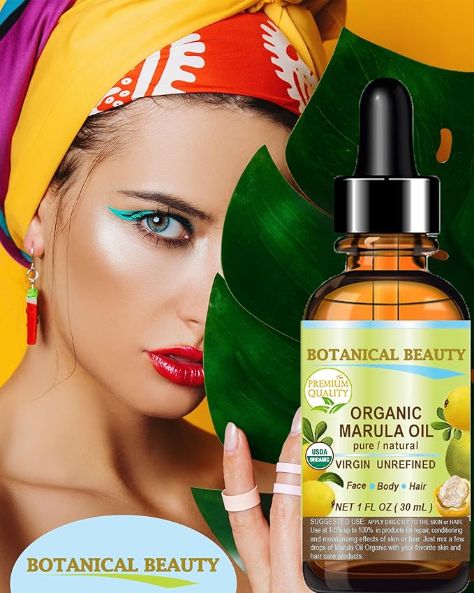 Botanical Beauty Organic MARULA OIL WILD GROWTH 100% Pure Natural Virgin, Unrefined Cold-Pressed Moisturizer for FACE, DRY SKIN, BODY, DAMAGED HAIR, NAILS, Anti-Aging (0.5 Fl Oz)