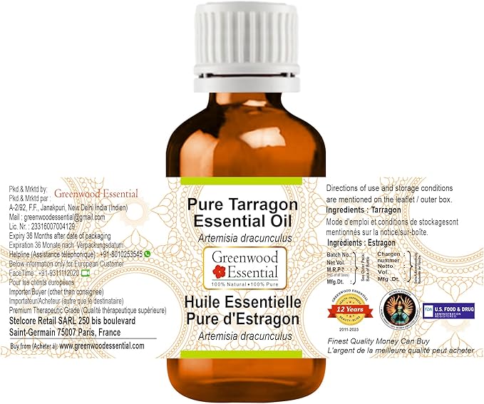 Greenwood Essential Pure Tarragon Essential Oil (Artemisia Dracunculus) Steam Distilled 100ml (3.38 oz)